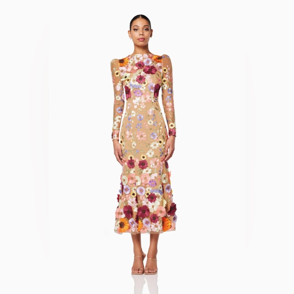 Elliatt Shannon 3D Floral Midi Dress In Pink